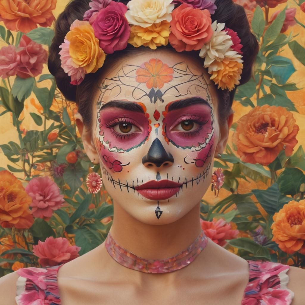 Day of the Dead Woman in Vibrant Pop Art Style