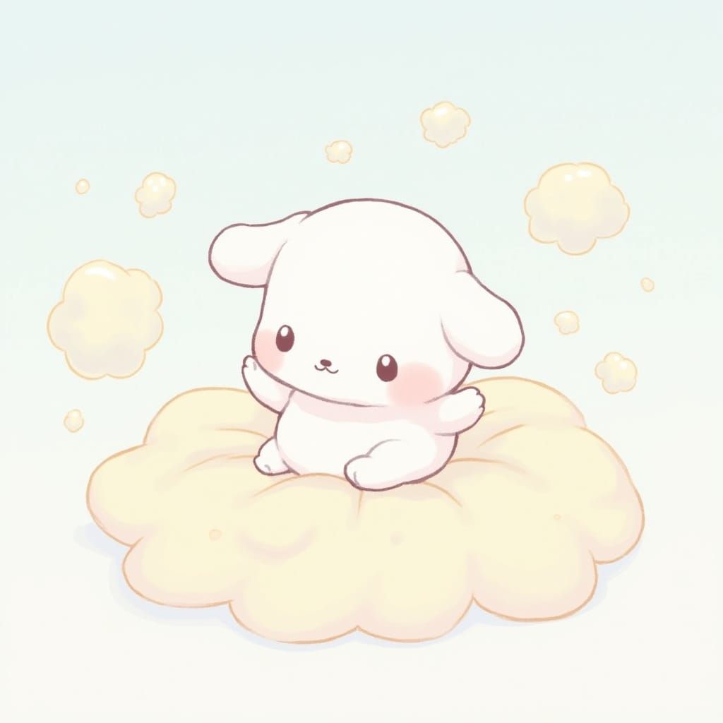 Cinnamoroll on Pastel Cloud in Whimsical Style