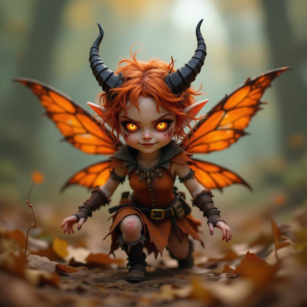 Demonic Orange Pixie in Hyperdetailed 3D Anime Style