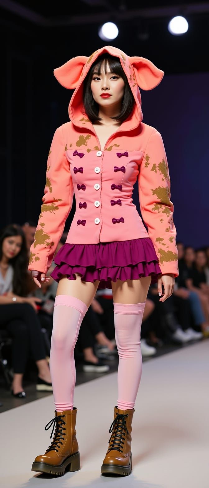 Kawaii Fashion Model in Ruffled Pink Dress