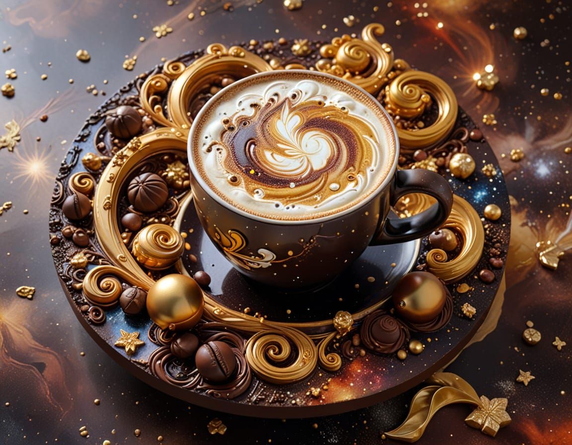 Surreal Coffee Chocolate Sculpture in Impasto Style