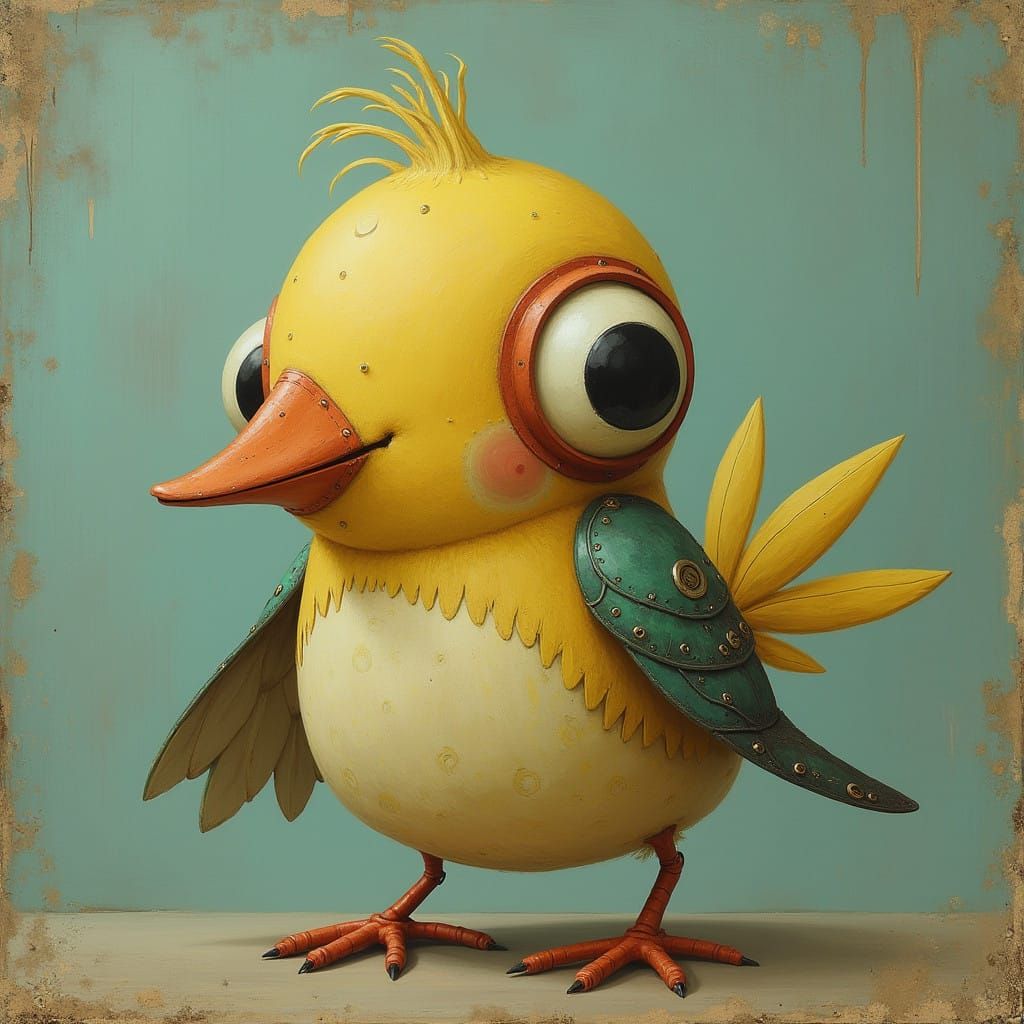 Whimsical Robot Bird in Dark Whimsy Aesthetic