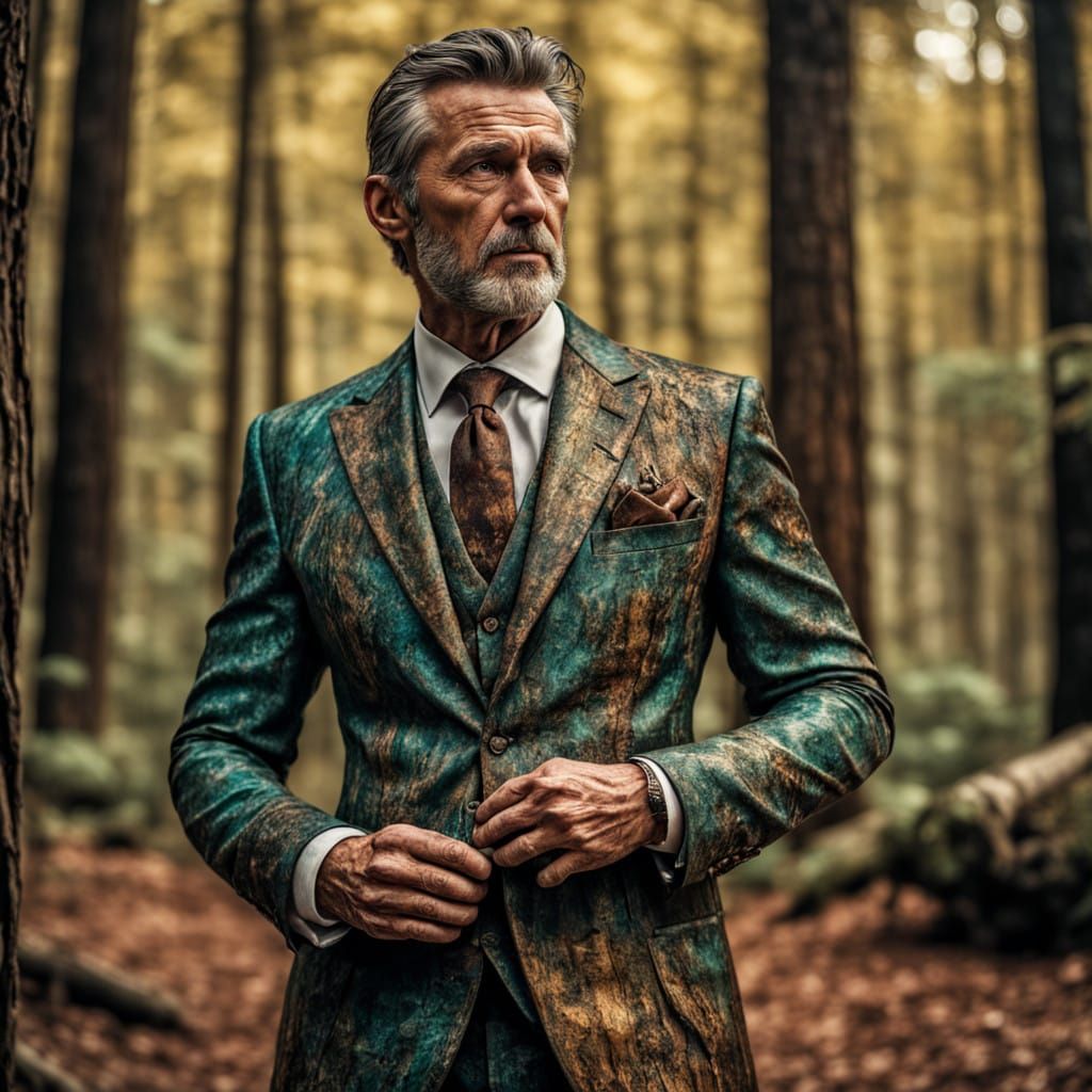 Hyperrealistic Woodland Explorer in Patina Suit