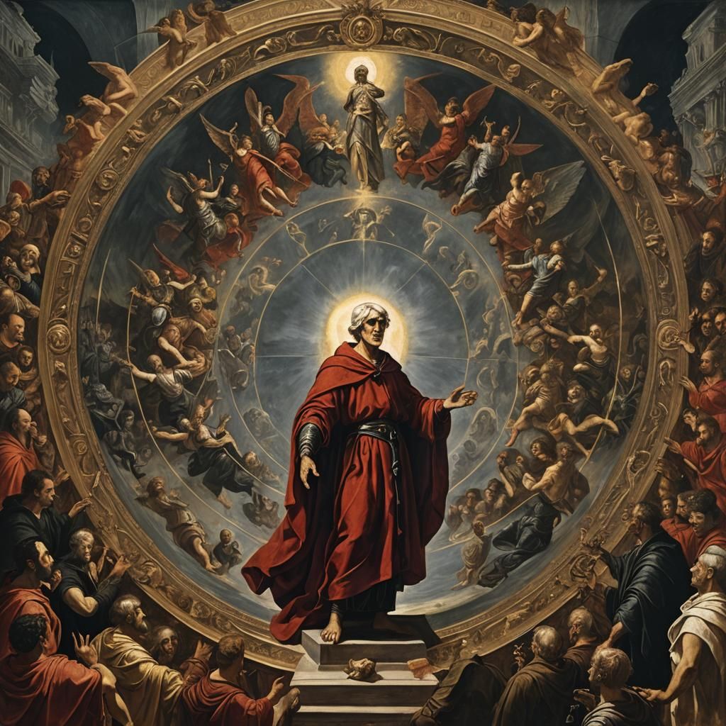 Dante and Lucifer: A Renaissance Oil Painting