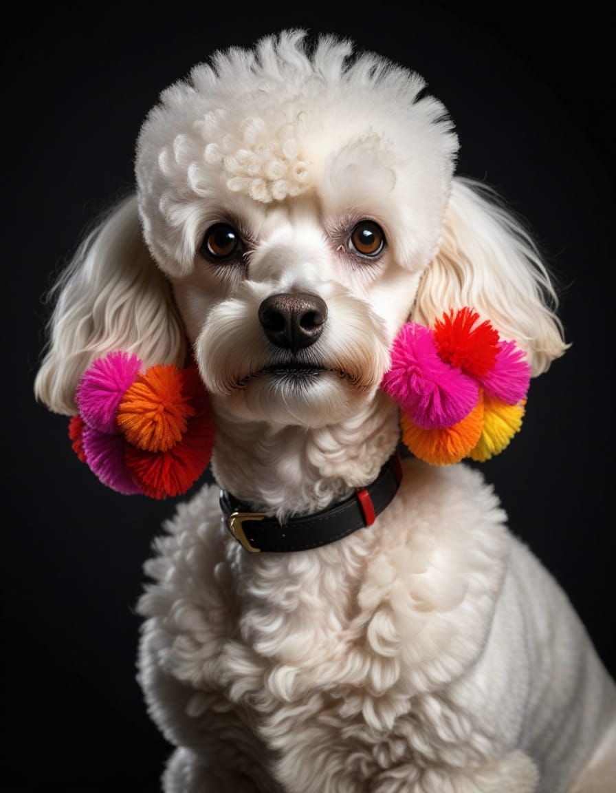 Colorful Pom Pom Poodle with Dramatic Lighting