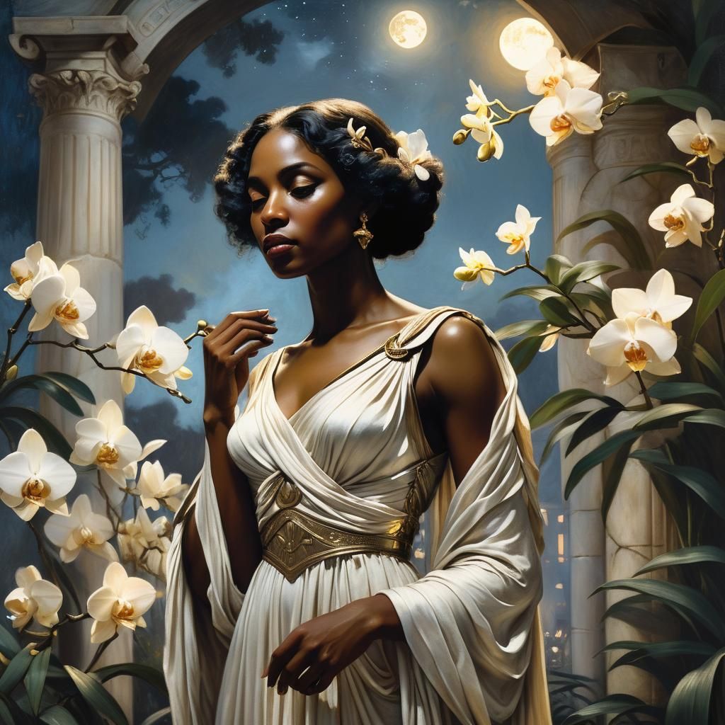 Psyche in Moonlit Garden: Neo-Classical Portrait