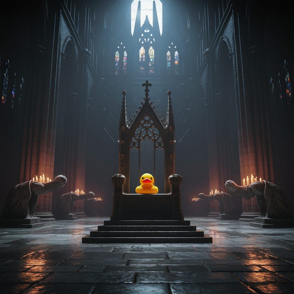 Regal Rubber Duck on Gothic Throne
