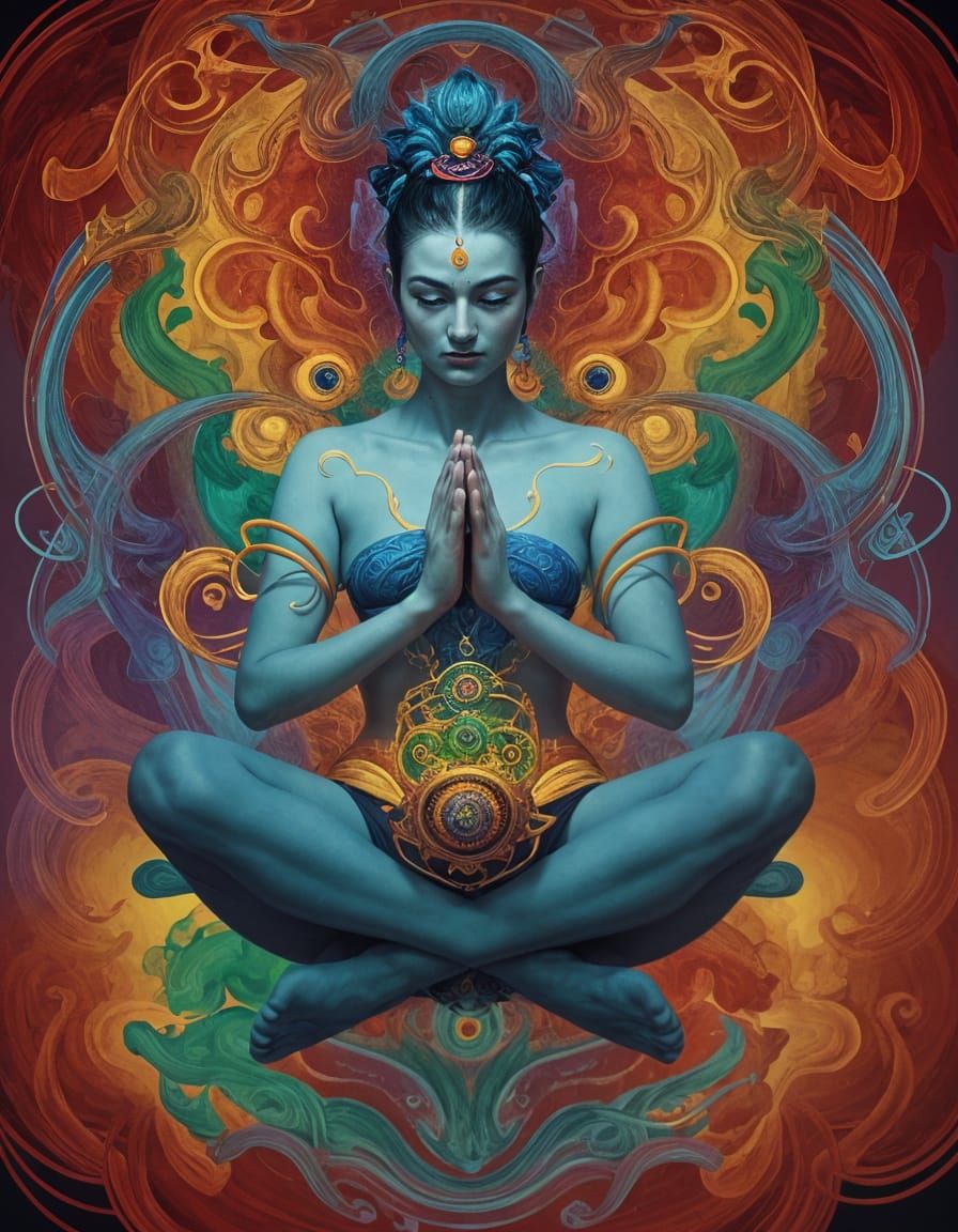 Vibrant Chakra Meditation Scene in Surrealist Style