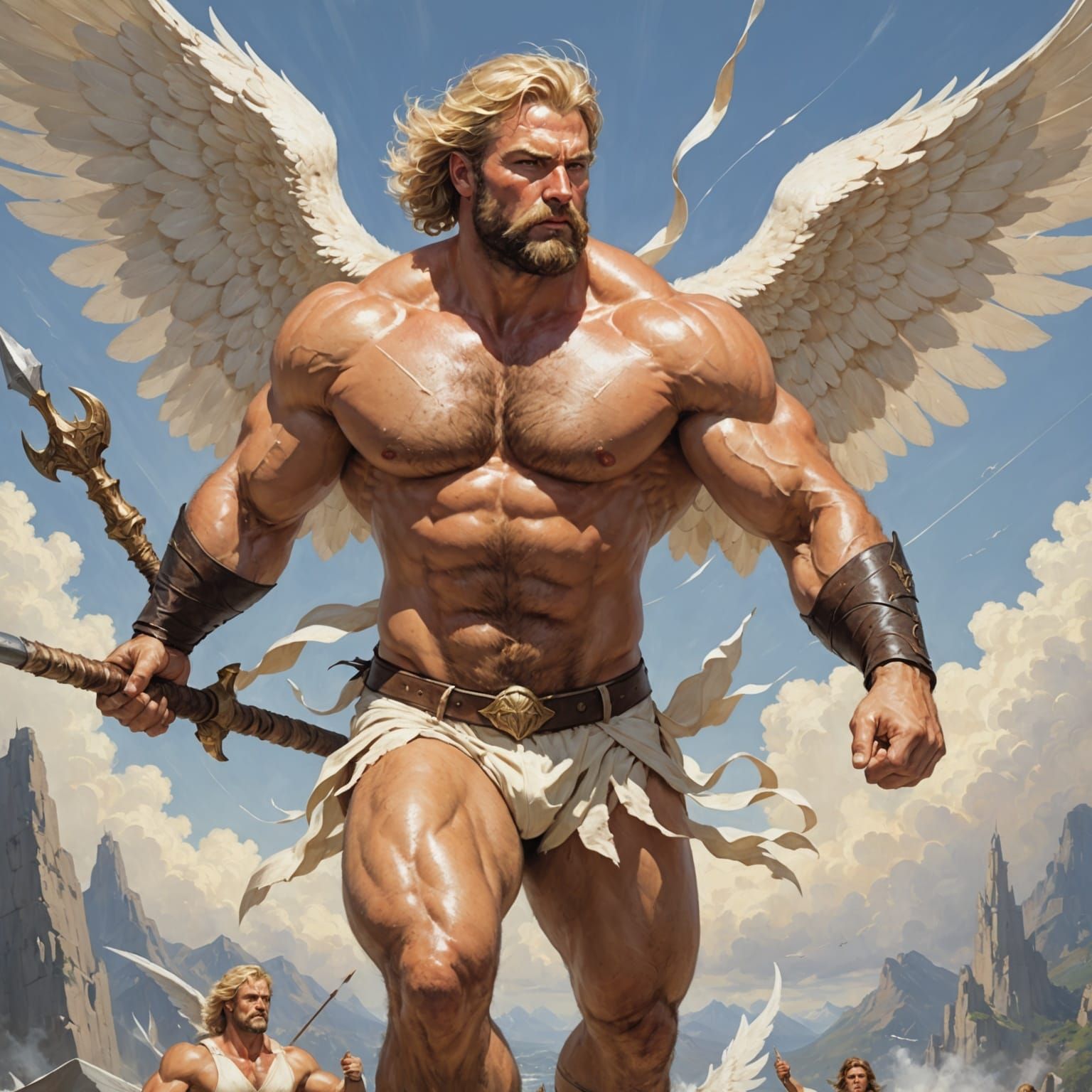 Muscular Angel Warrior in Art Nouveau Style