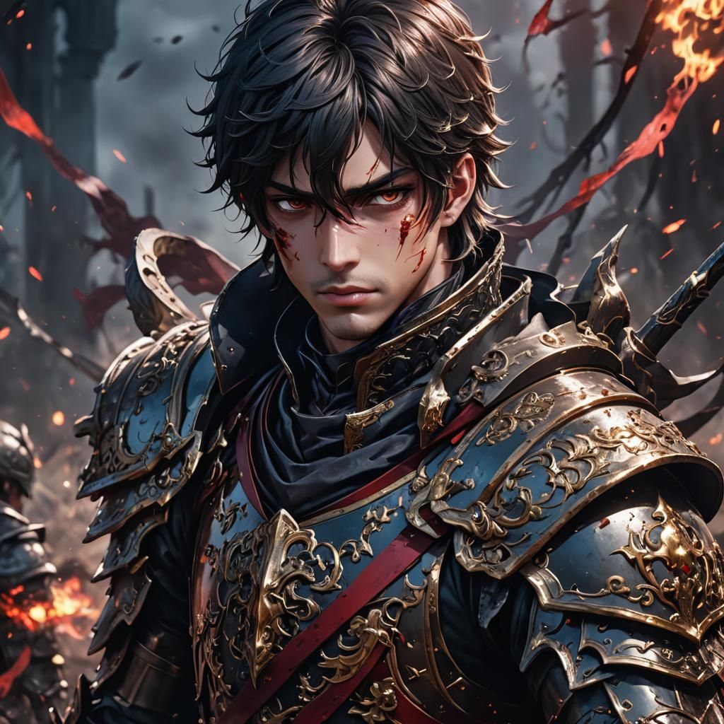 Wounded Prince in Dark Fantasy Anime Style