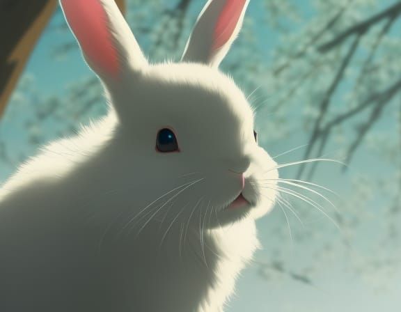 Anime Cherry Blossom Rabbit in Studio Ghibli Style