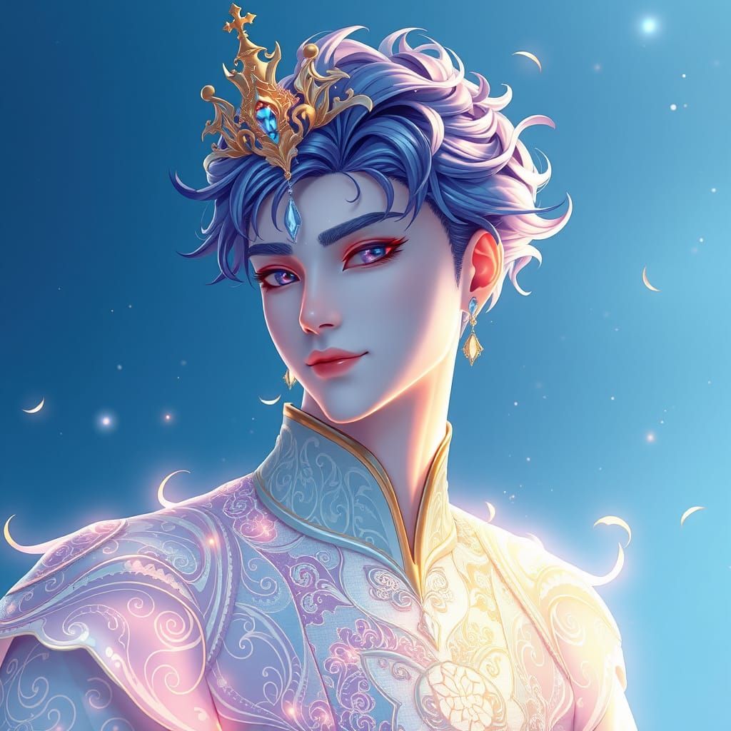 Ethereal Prince Radiates Celestial Aura in Dreamlike, 8K Hig...