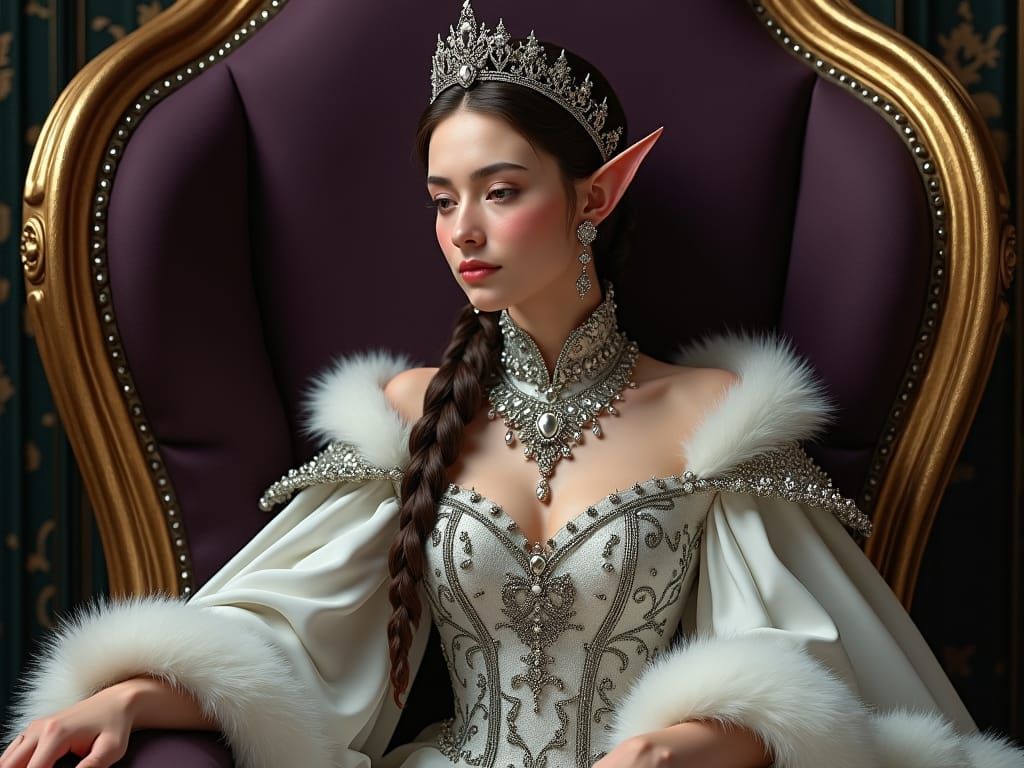 Regal Elf Queen Portrait in Fantasy Style