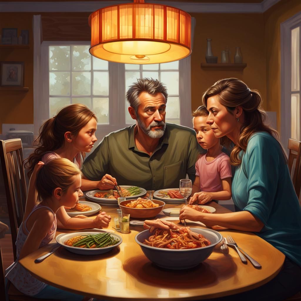 Hyperrealistic Family Dinner in Splash Art Style