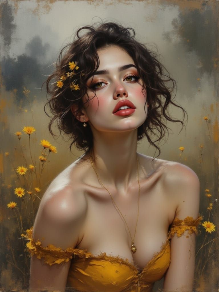 Golden Hour Impasto Painting of a Dancer in a Summer Field