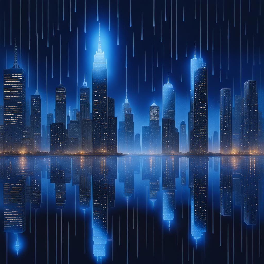 Electric Blue Floating City at Night in Unreal Engine