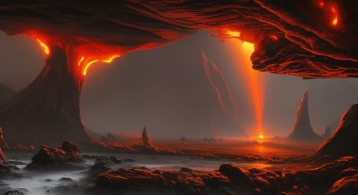 Volcanic Landscape in Dark Fantasy Style