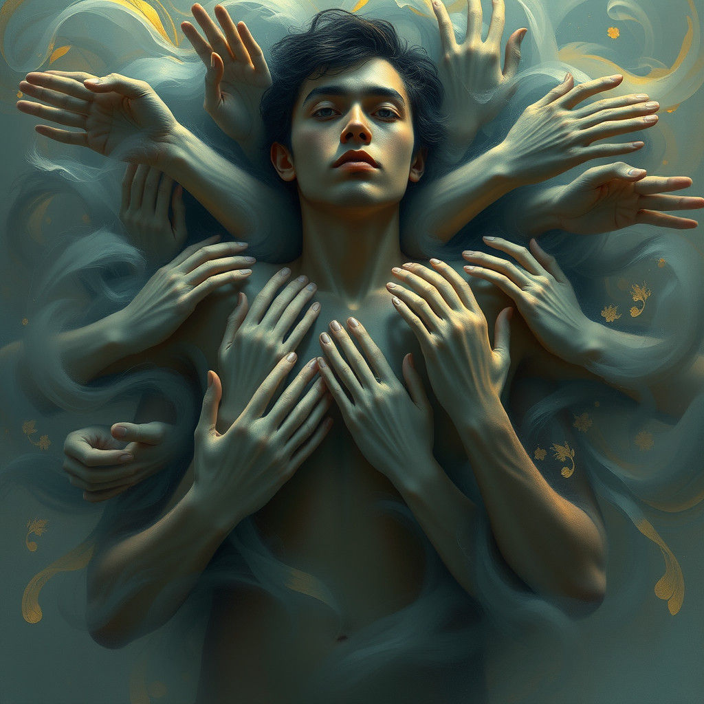 Ethereal Hands Enveloping a Person: Surreal Concept Art