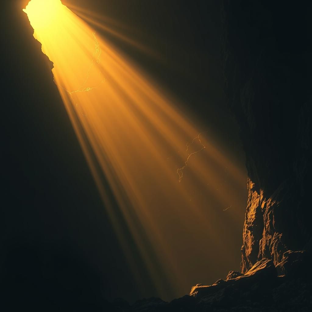 Golden Light Pierces Darkness: Photorealistic Dystopian Scen...