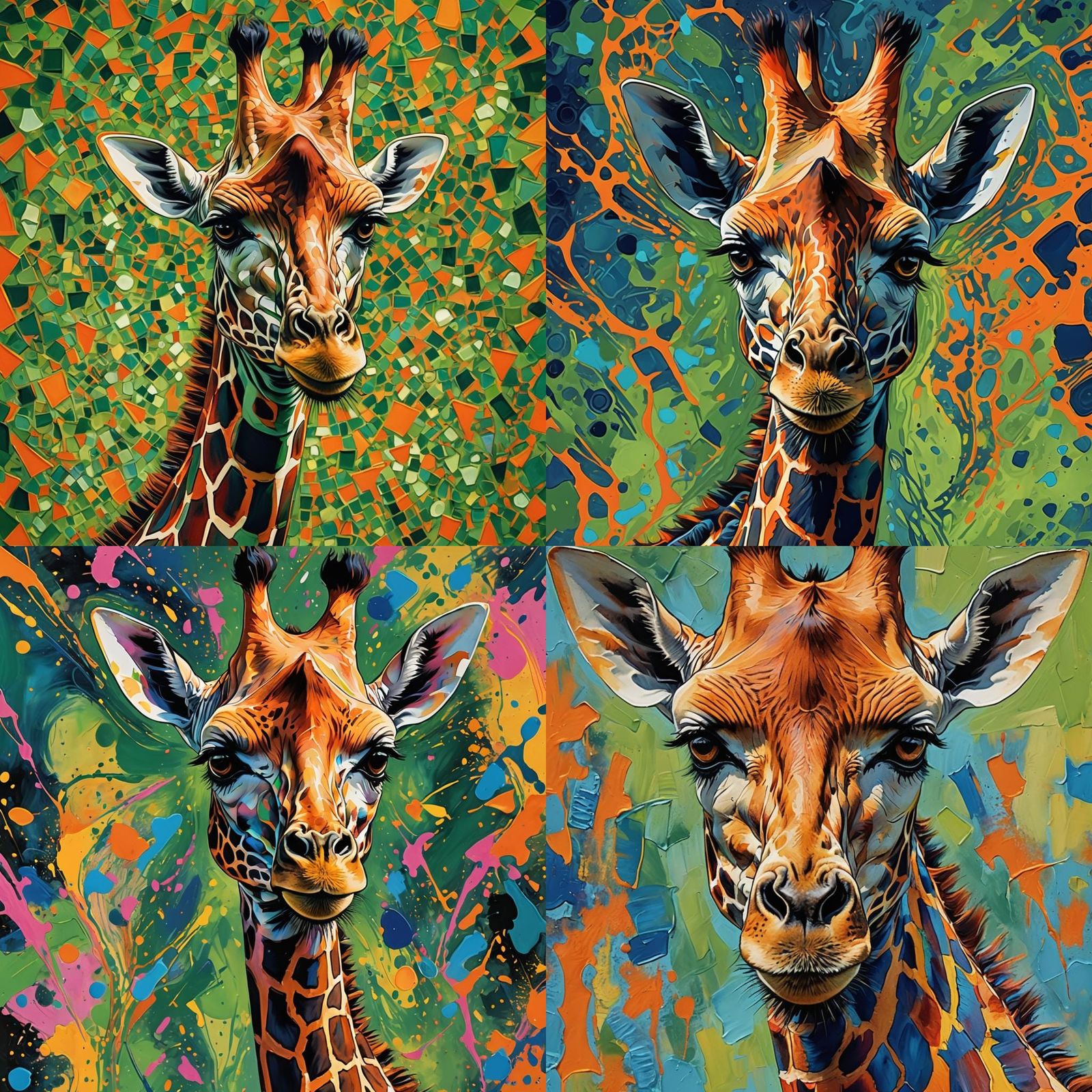Abstract Giraffe with Green Eyes in Complementary Colors