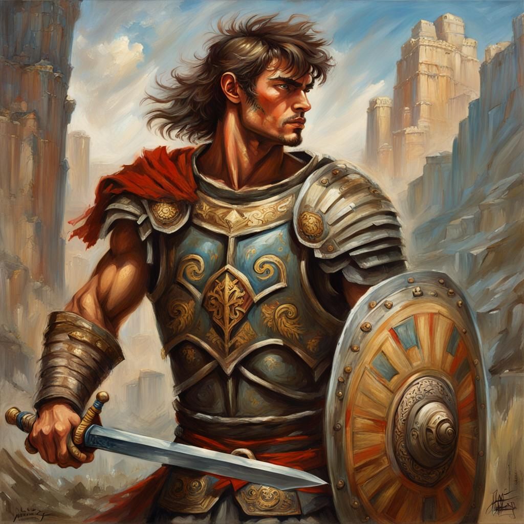 Heroic Warrior in Hyperrealistic Anime Style