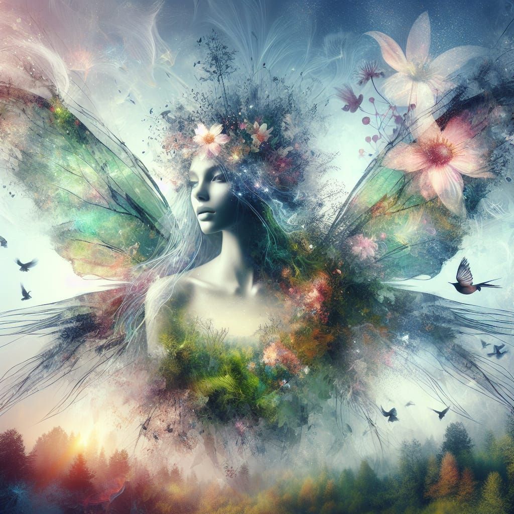 Ethereal Fairy in Dreamscape Double Exposure