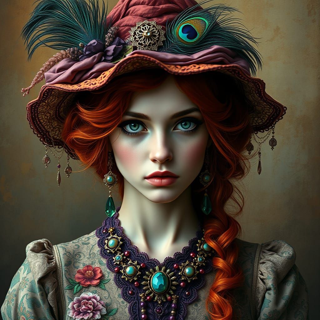 Enchanted Red-Haired Siren in Lavish Attire