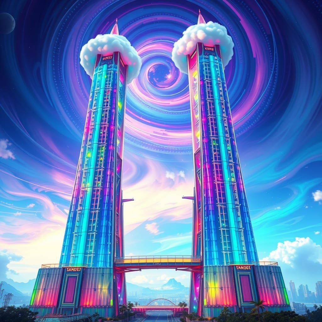 Iridescent Crystal Towers in a Psychedelic World