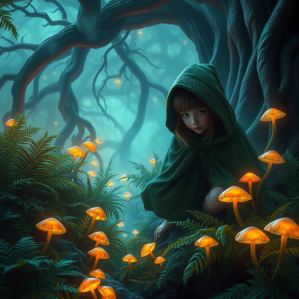 Girl Crawling through Enchanted Forest