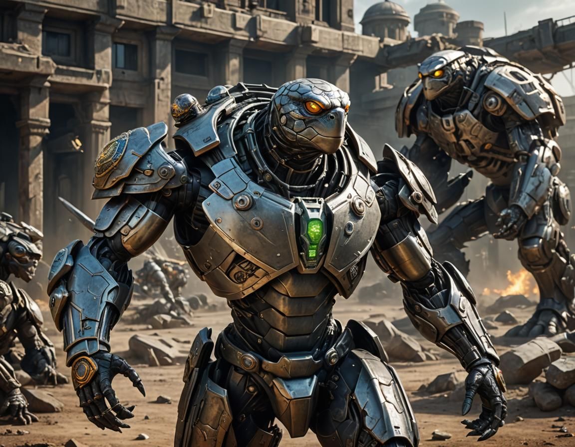 Cyborg Turtle Warrior with Bionic Arm