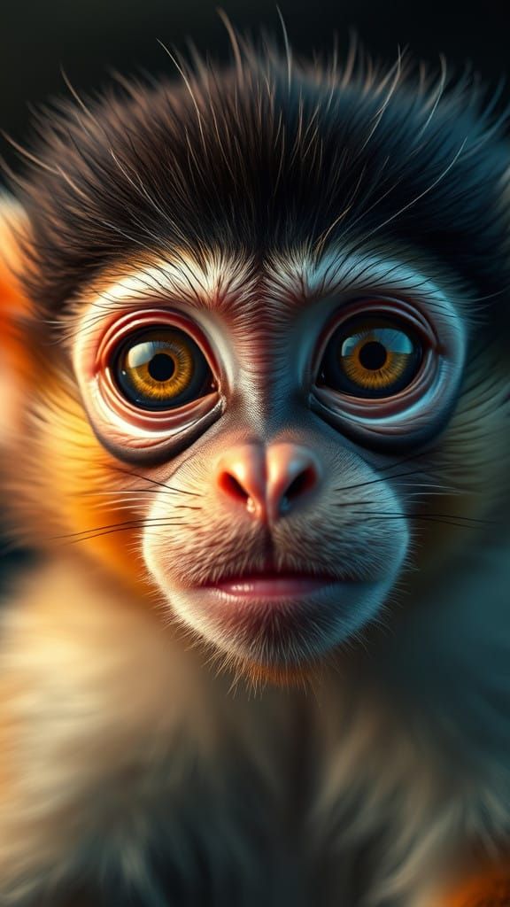 Exquisite Capuchin Monkey Portrait in High-Contrast Lighting