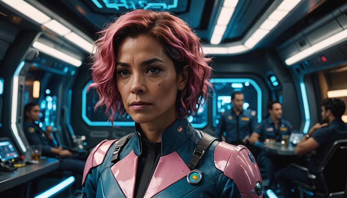 Futuristic Nurse Portrait in Spaceship Command Center