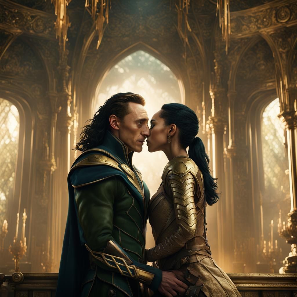 Romantic Kiss in a Detailed Fantasy Painting