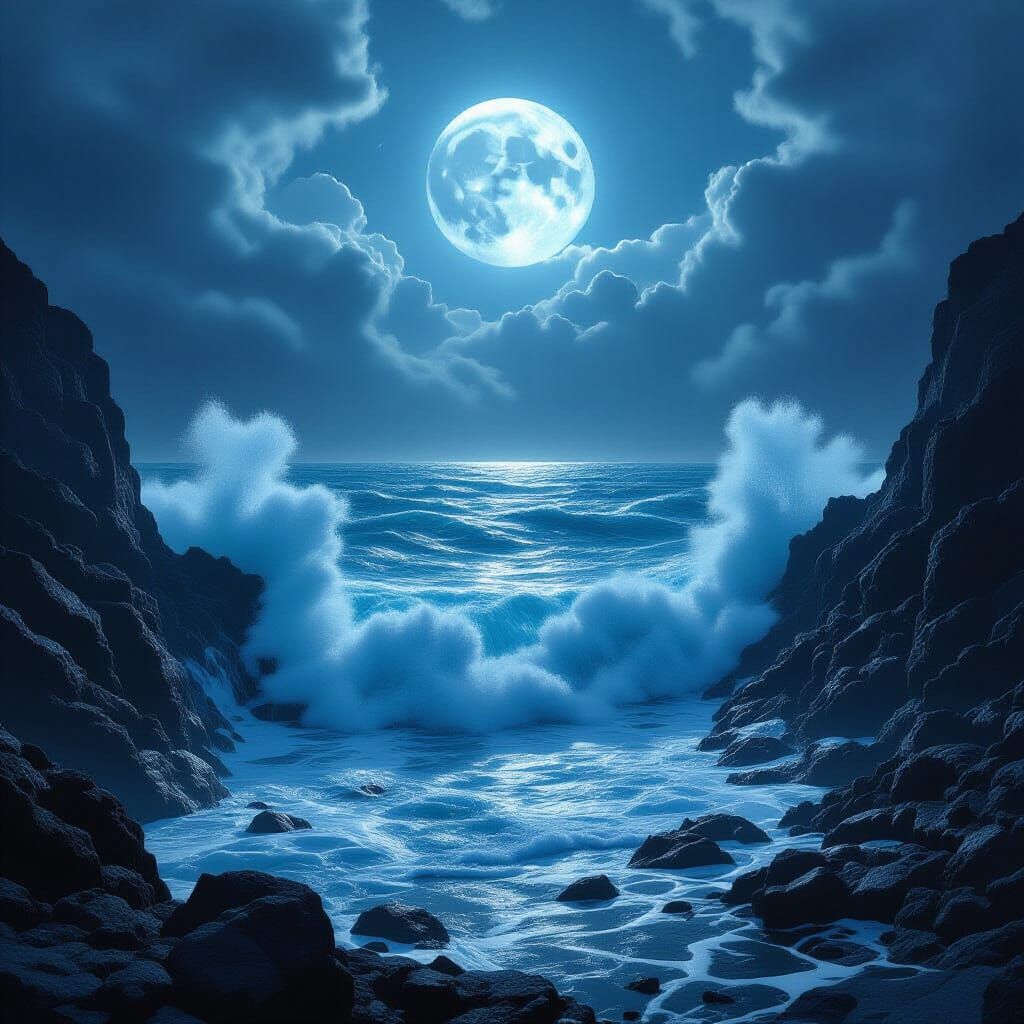 Ocean Waves Crashing on Cliffs: Trading Card Background