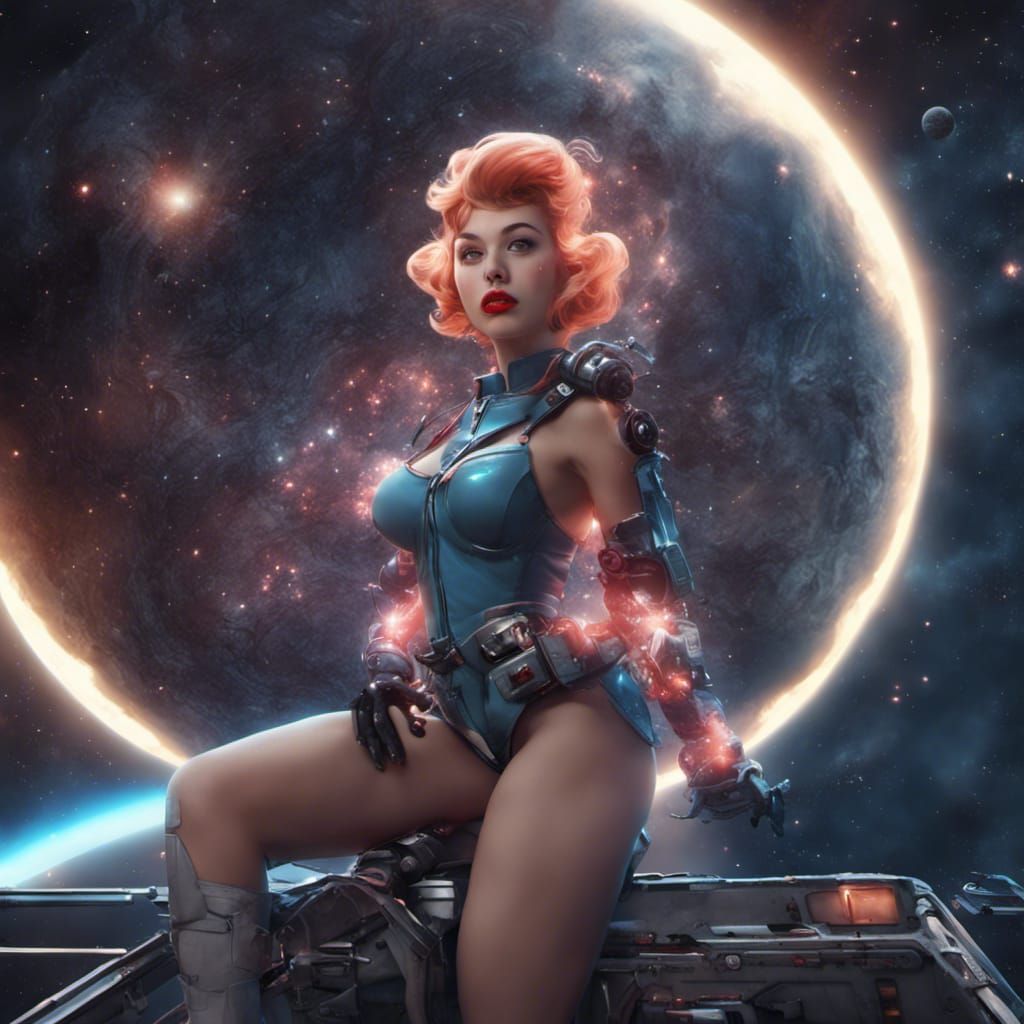 Pinup Girl in Space: Detailed Matte Painting