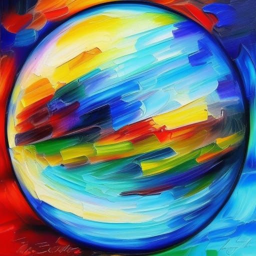 Colorful 3D Sphere in Expressionist Impasto Style
