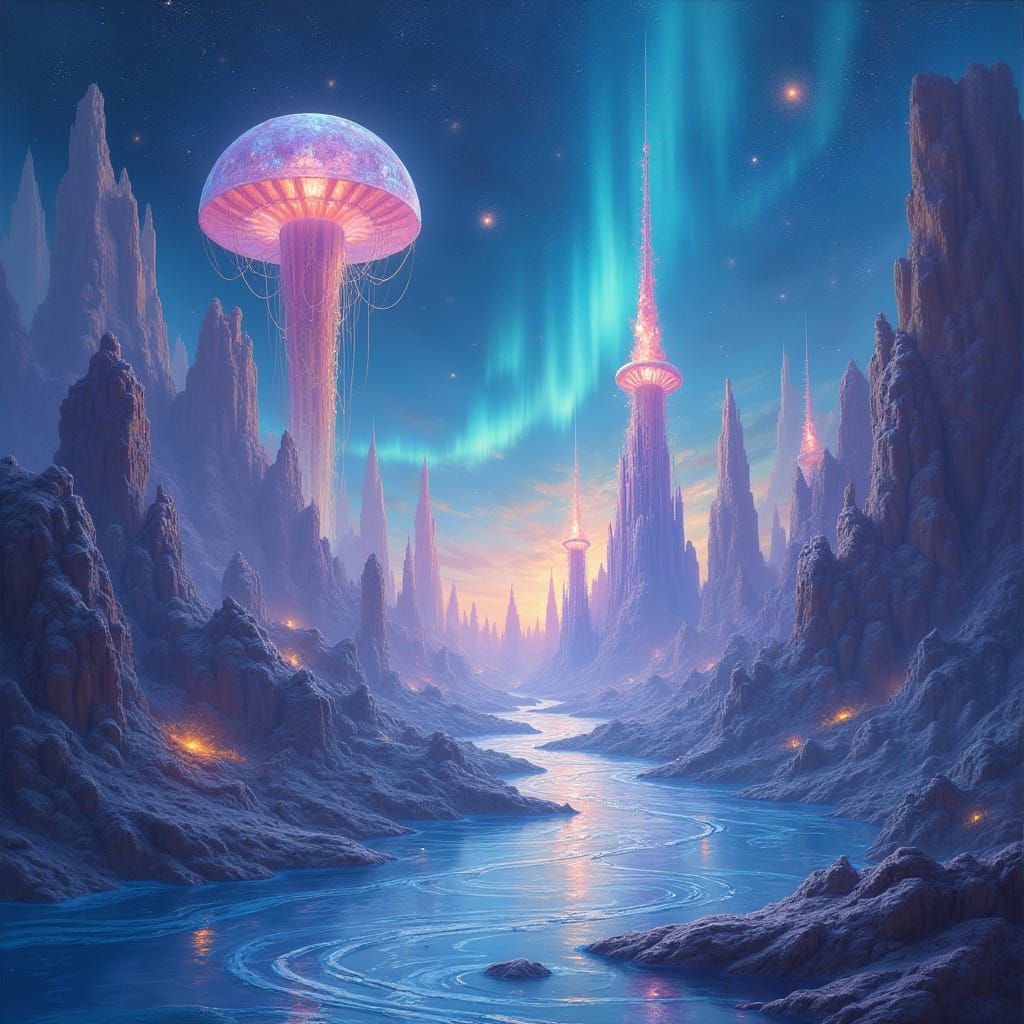 Ethereal Astral Realm With Crystalline Mountains And Liquid ...