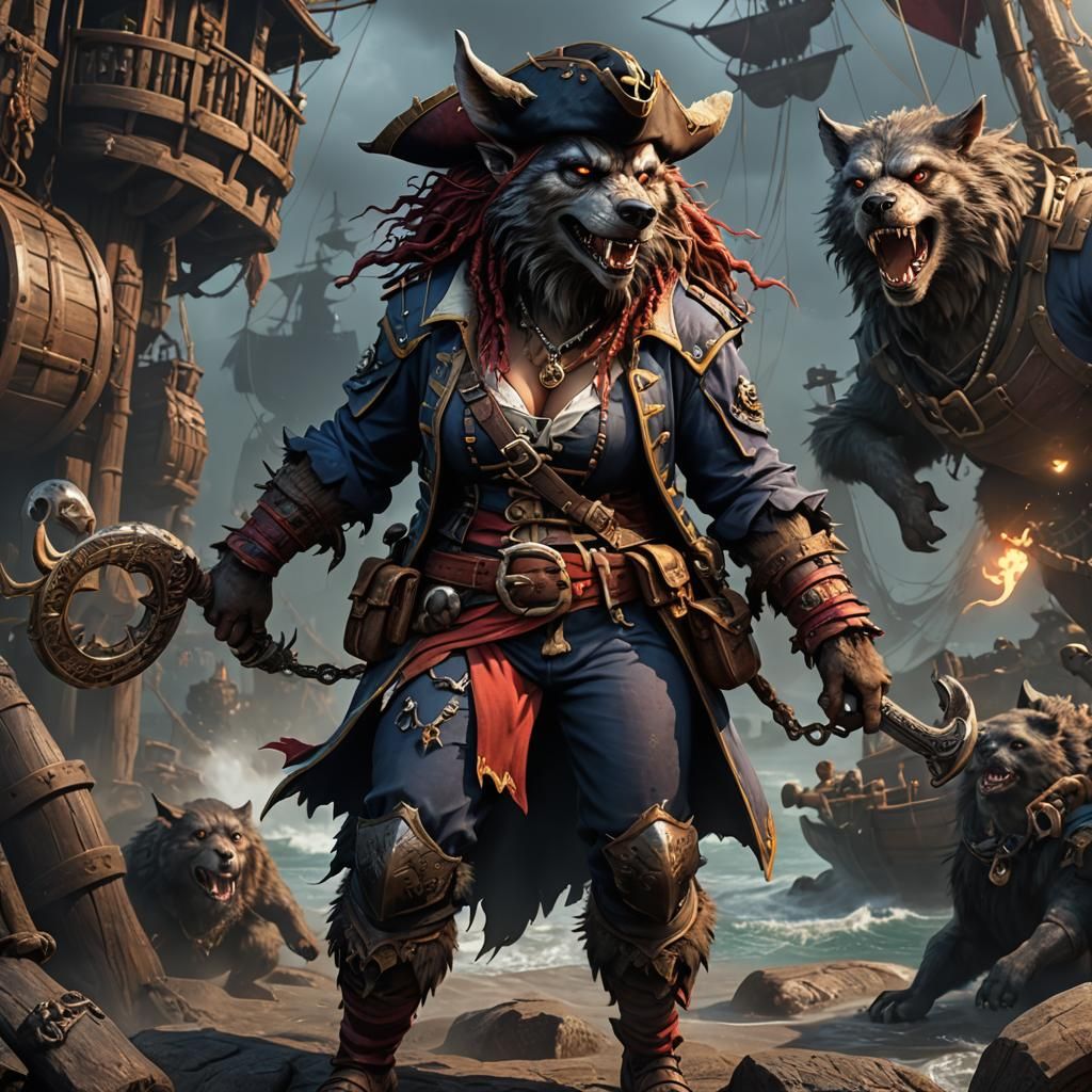 Curvy Werewolf Pirate in Detailed Fantasy Art