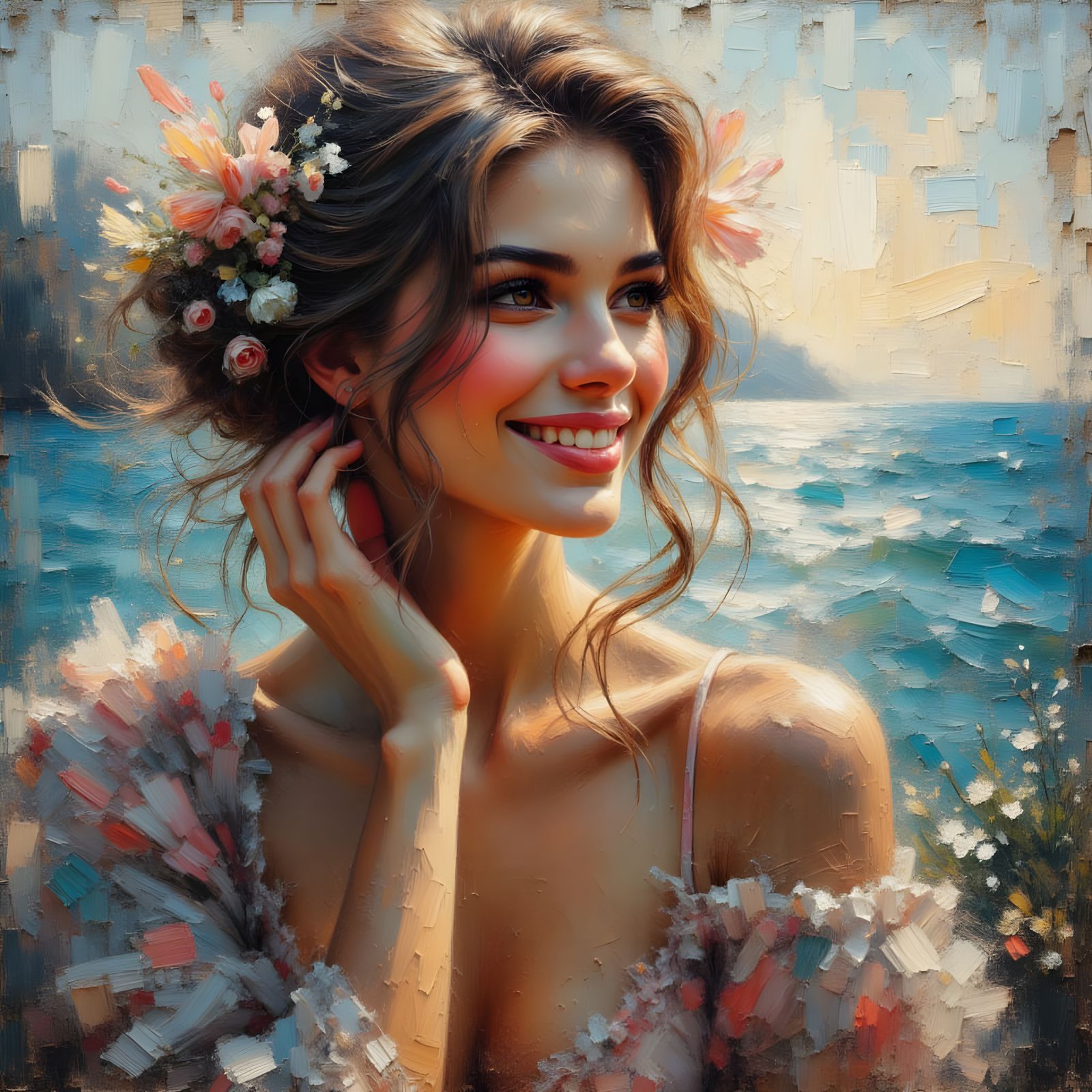 Elegant Woman in Impasto Oil Painting