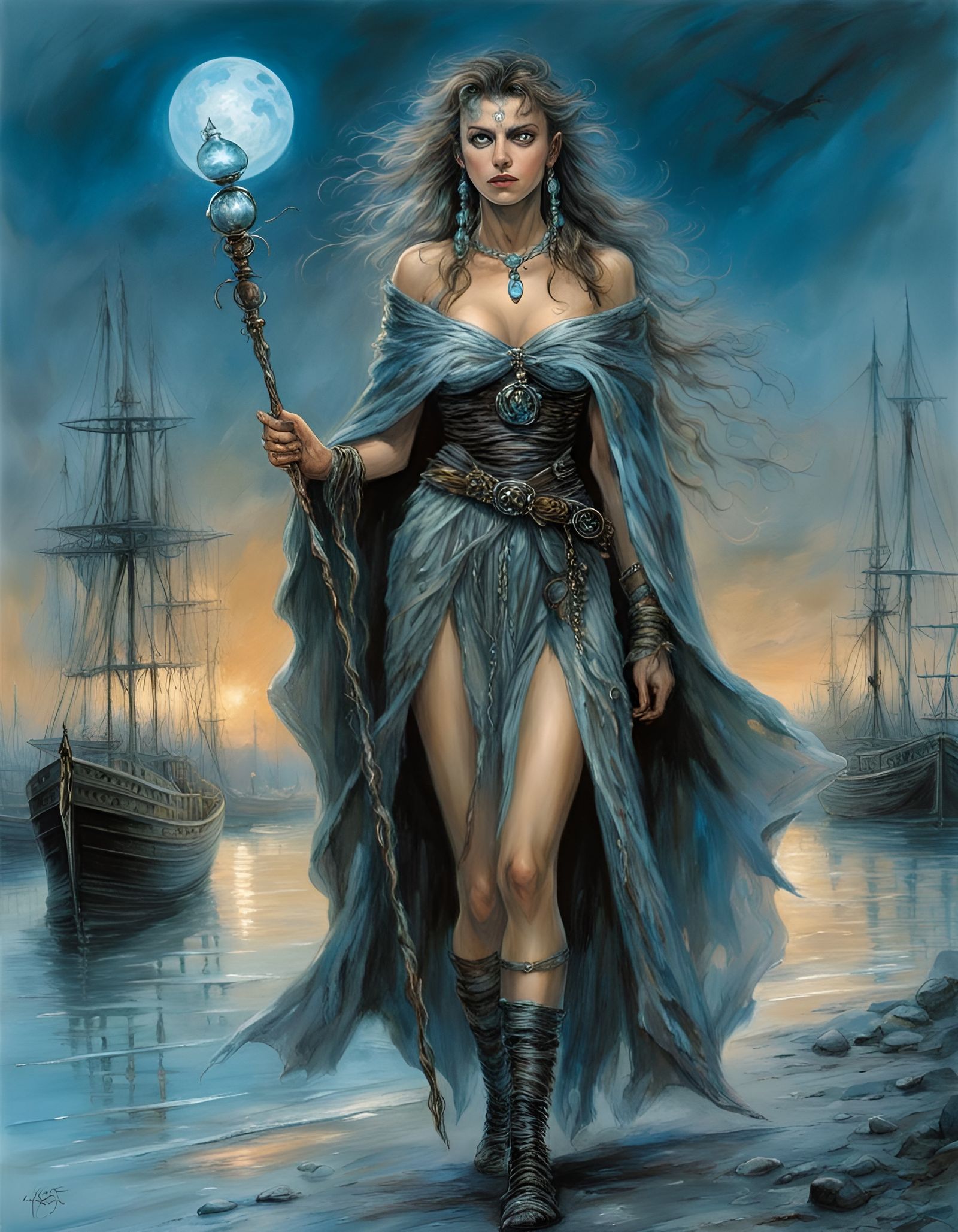 Melancholic Witch in Twilight Harbor: Cinematic Fairytale