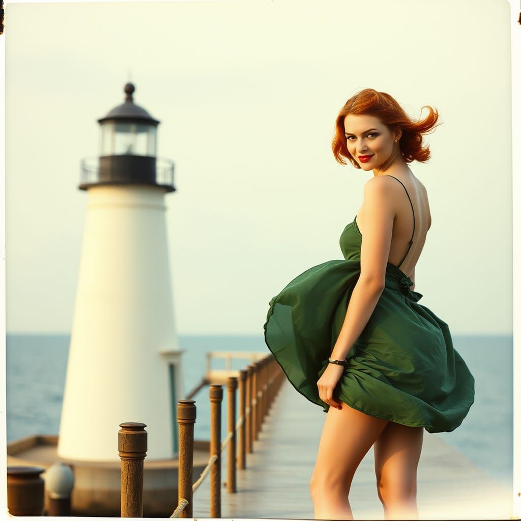 Vintage Polaroid: Lighthouse and Pin-Up, Rockwell Inspired