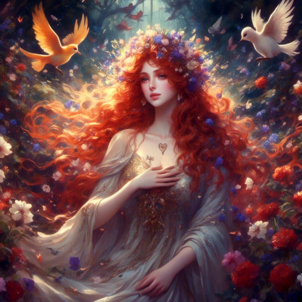 Anime Goddess of Love in Watercolor Style