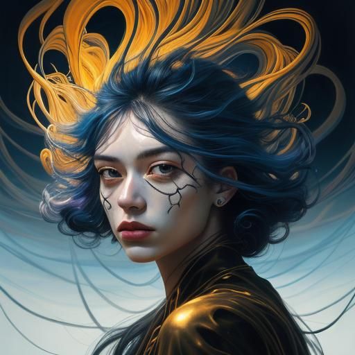 Distorted Portrait of Desperation in Surrealist Oil Painting