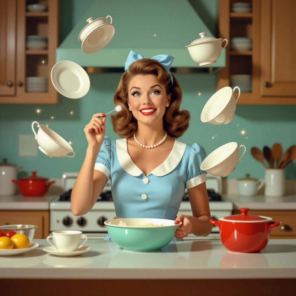 Bewitched Dishes Clean Themselves in Retro Sitcom Style