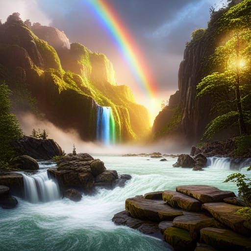 Rainbow Waterfall Fantasy Concept Art
