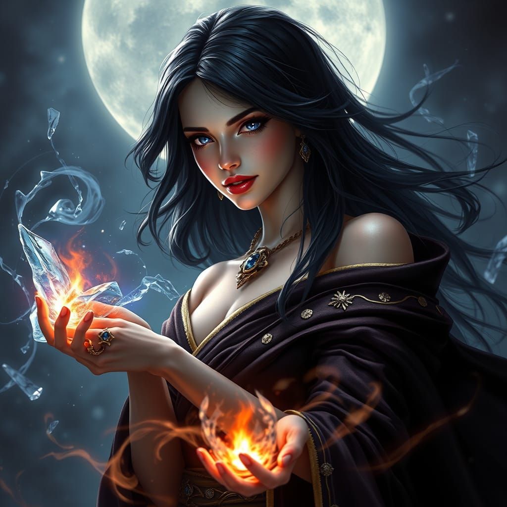 Enchantress of Lunar Realms in Dark Fantasy