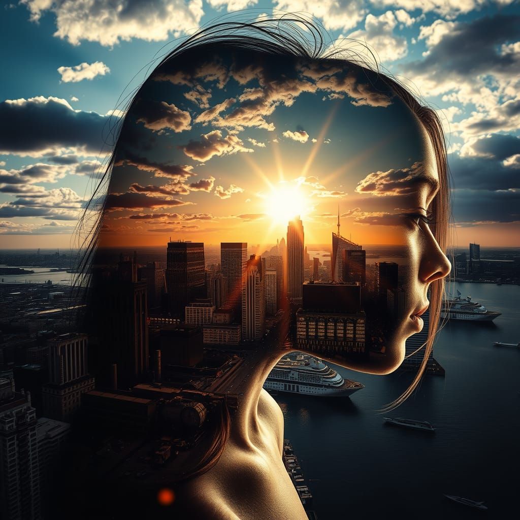 Double Exposure Silhouette Captures City Essence
