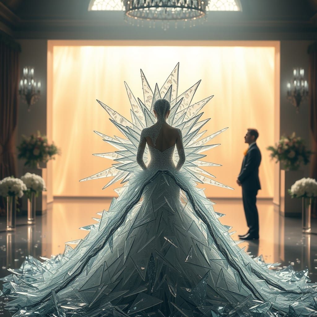 Bride's Shattered Glass Gown: A Dangerous Wedding Portrait