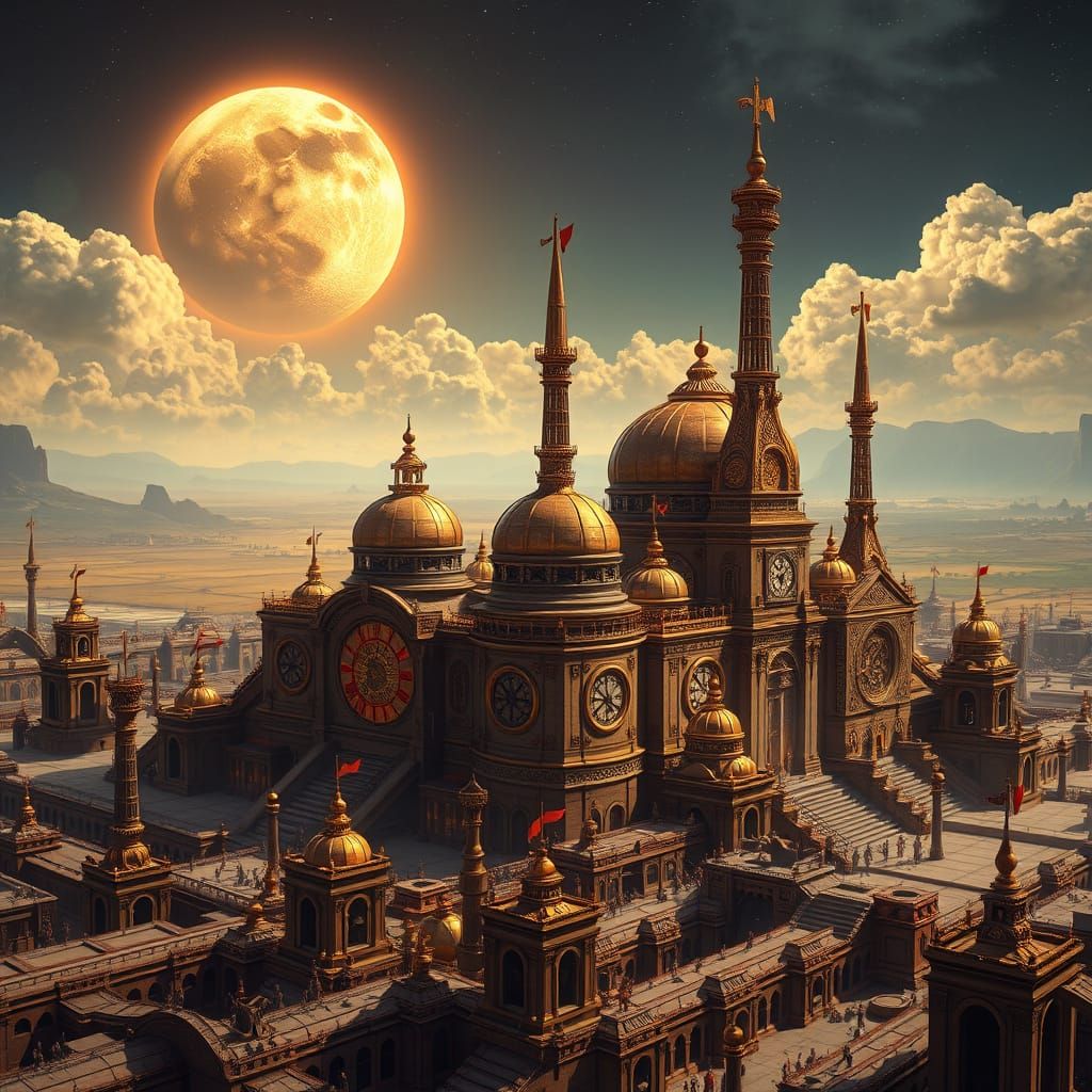 Ethereal Metropolis Shines Under Ancient Starlight in Indust...