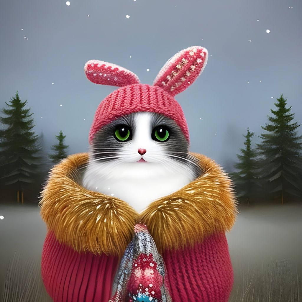 Whimsical Bunny Grilling Marshmallow in Snow